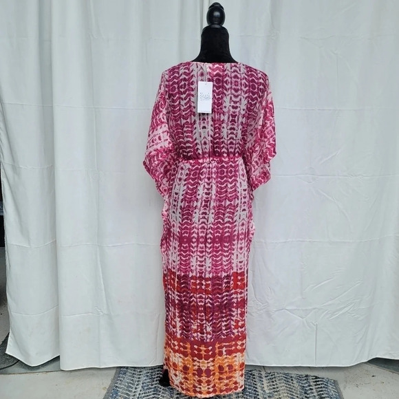 NWT BEACH LUNCH LOUNGE Pink Orange MAXI DRESS Cover up Ruffle Tie Womens sz S - Picture 9 of 13